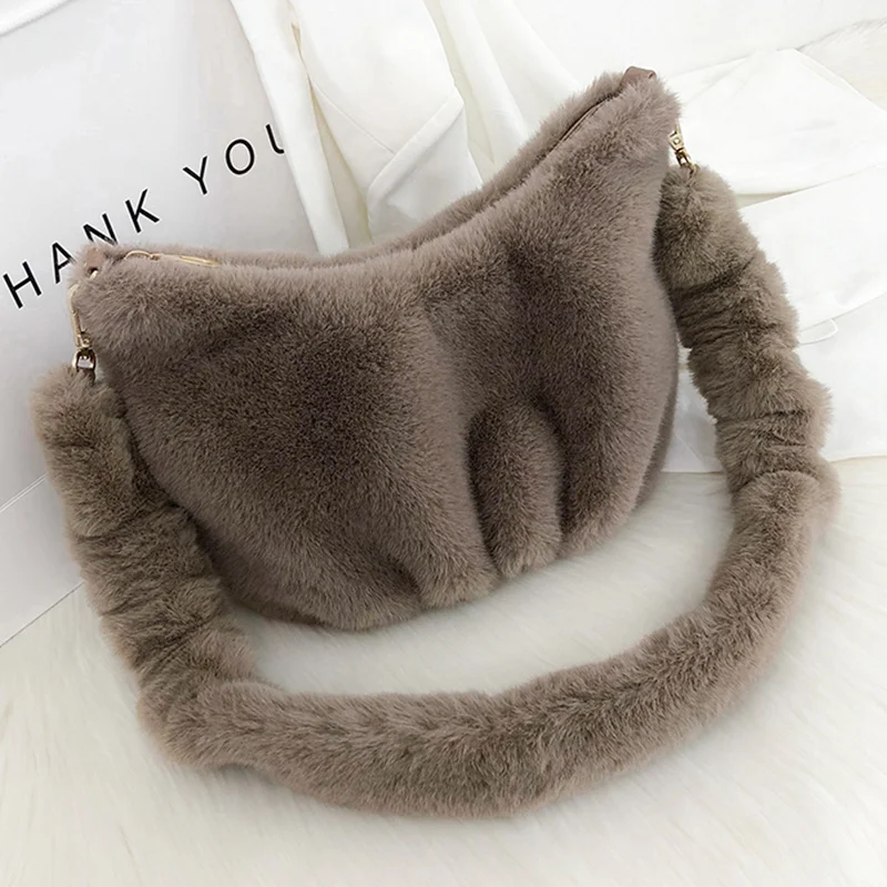 

Однотонные мягкие сумки на плечо из кроличьего меха для женщин, Осень-зима 2021, дизайнерские сумки, Высококачественная теплая женская сумка ...