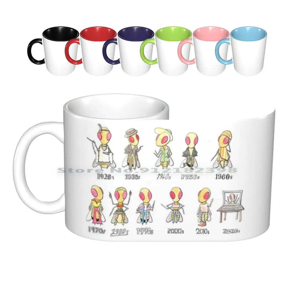 

Fruit Flies Through The Decades Ceramic Mugs Coffee Cups Milk Tea Mug Science Biology For Scientists Flies Fruit Flies
