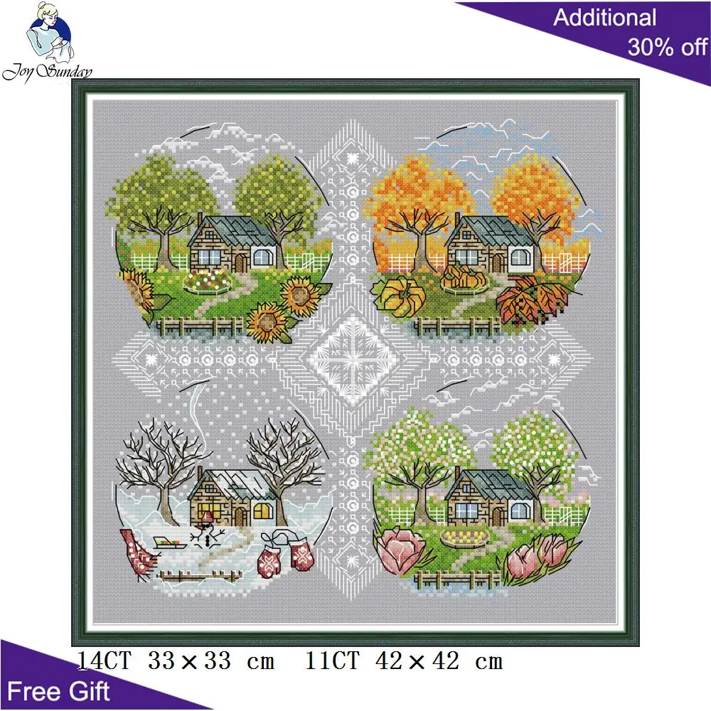 

Joy Sunday Four Seasons FA115 Counted and Stamped Home Decor Country House Landscape Needlework Embroidery DIY Cross Stitch kits