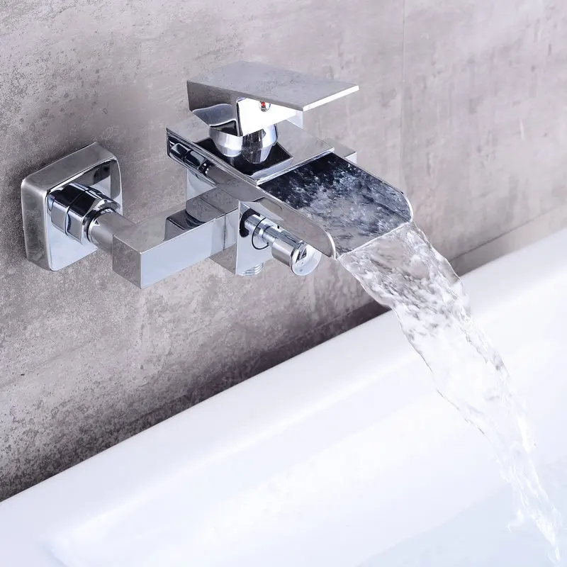 Luxury Bathroom Great Waterfall Bathtub Chrome Brass mixer Glass spout in wall Faucet | Обустройство дома