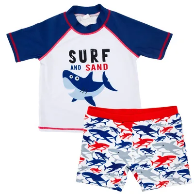 YY9019shark Детская одежда для купания для мальчиков из полиэстера с изображением октпуса и акулы; пляжный костюм; детский купальный костюм; шляпа; топы с короткими рукавами+ штаны; Защита от солнца - Цвет: YY9019shark