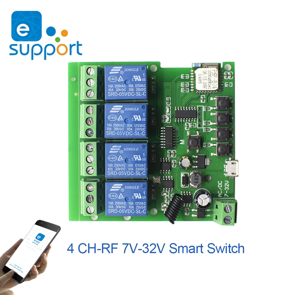 

2x 4 Channel Wifi Relay Module DC 7V 12V 24V 32V AC 220V Wireless Remote Control Switch Jog Self-Lock Phone APP For Smart Home