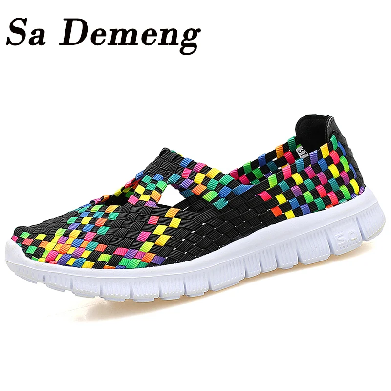 Женские туфли на плоской подошве Sa Demeng плетеные балетки лоферы из ЭВА для