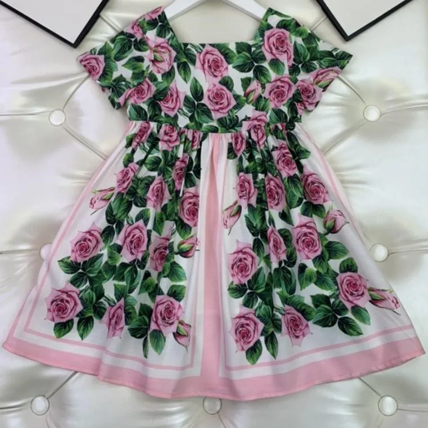 

Baby girl summer vintage floral printed princess dress kids square collar beach dress a-line