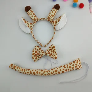 Повязка на голову с жирафом и ушами для вечевечерние НКИ, детский бант, хвост для косплея с животными, пасхальные плюшевые повязки для волос на Хэллоуин и Рождество