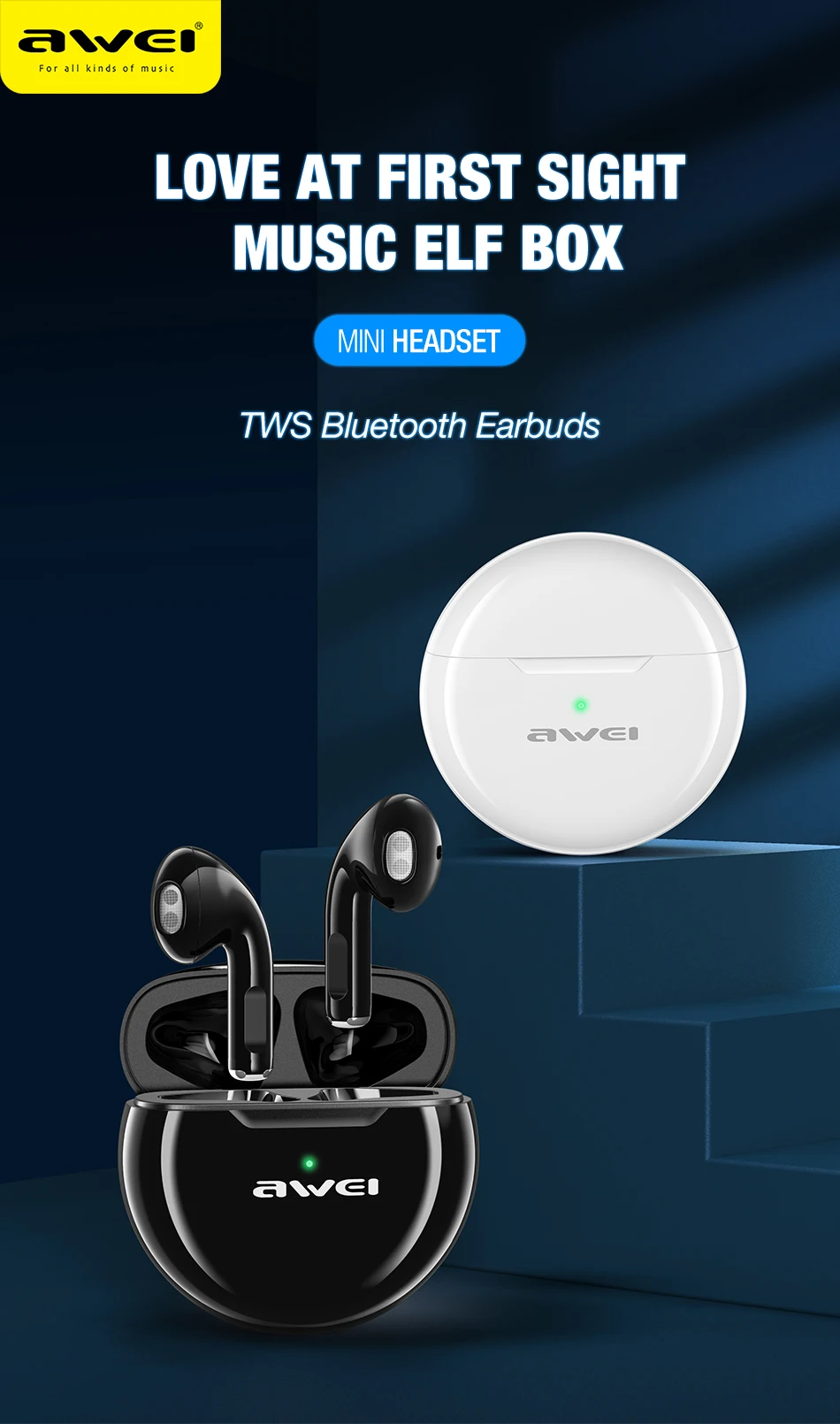 Ασύρματα Ακουστικά Earbuds Bluetooth V5 Awei με Θήκη Φόρτισης 250mAh - Μαύρο