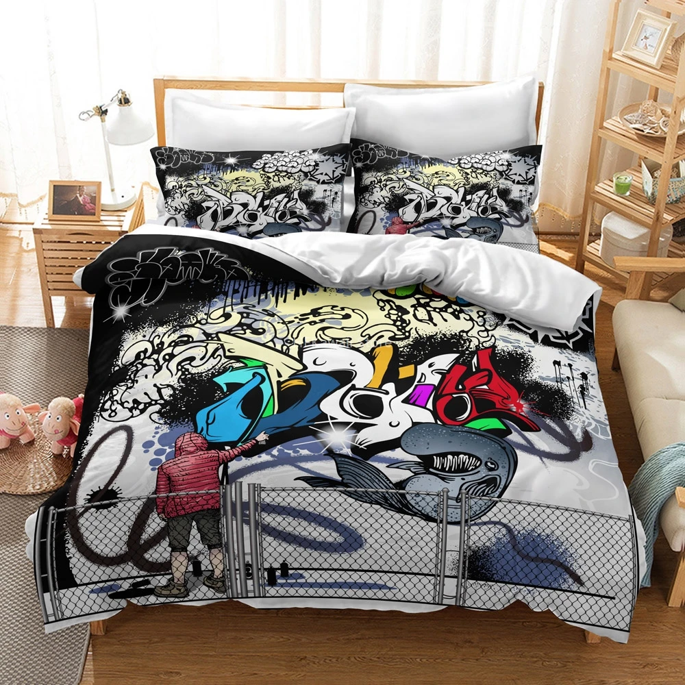 

Popular Young Street Hip Hop 3d Printed Bedding Set Duvet Cover Set with Pillowcase Europe/Australia/USA Queen King Double Size