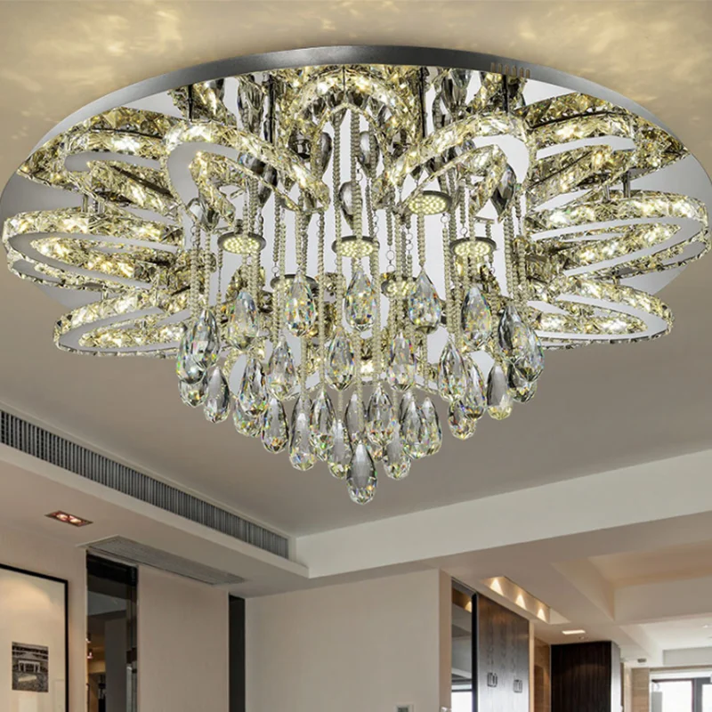 

New Modern Luxury Dimmable Led Chandelier Living Room Lustre K9 Cristal Led Ceiling Chandelier Lighting Chrome Led Lamp Fixtures