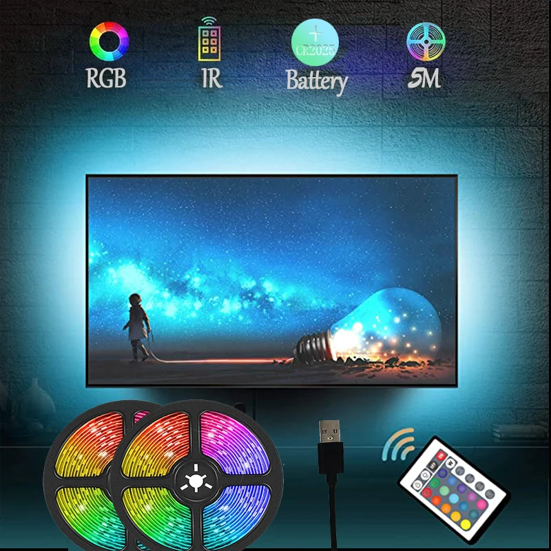 

Led Light Strip USB 5V RGB with Remote Ambient Light TV Flexible LED Lamp Tape Diode 1M/2M/3M/4M/5M for Room Decor Desktop Wall