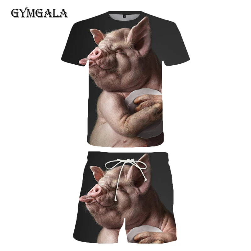

Fun novelty animal pig cow dog orangutan sheep T-shirt men and women 3D printed T shirt Harajuku Summer beach pants shorts suit
