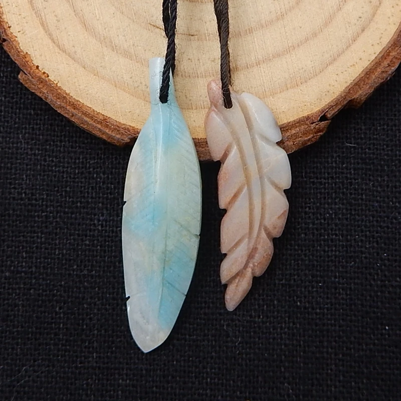 Оптовая продажа 2 шт. натуральный камень Амазонит Резные листья передние