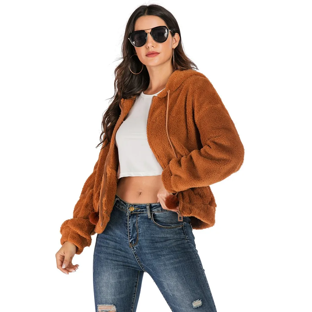 Женское пальто из искусственного меха с капюшоном Осень-зима 2019 теплая мягкая