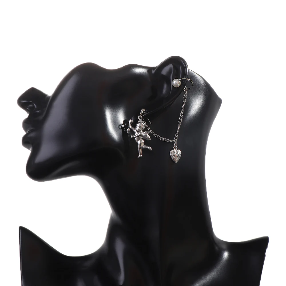 Креативные женские серьги в форме сердца ангела жемчужная цепочка гвоздики