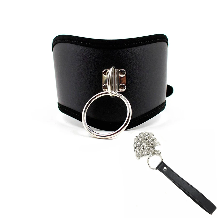 Кожаное Целомудрие ошейник с цепным поводком мягкий для осанки Невольничий