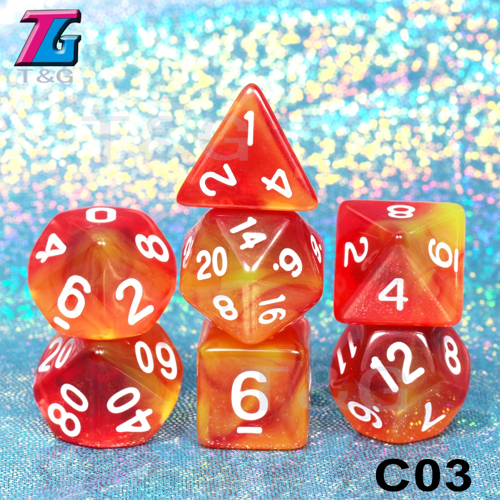 C03 7 шт./компл. многогранные TRPG игры для подземелий драконов непрозрачные D4-D20 многогранные кости Поп для настольной игры - Цвет: C03