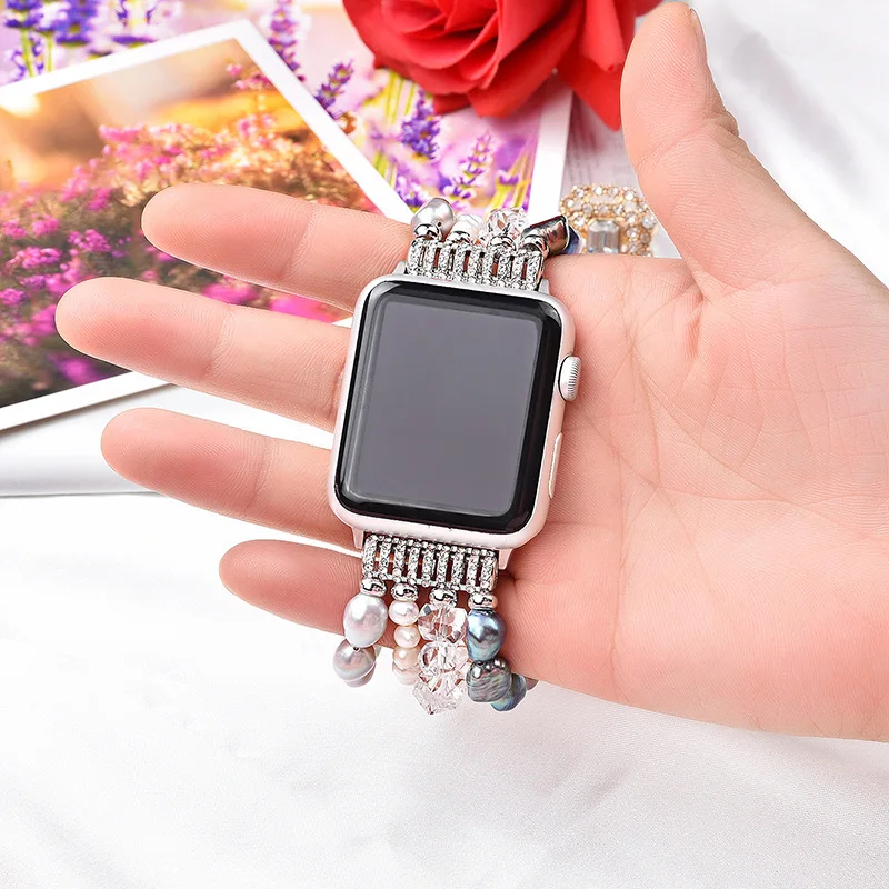 Ремешок с жемчугом для Apple Watch Band Series 6 5 4 3 2 ювелирный браслет кристаллами IWatch