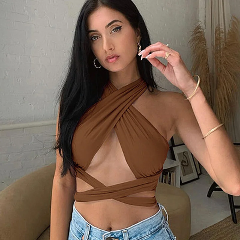 

Cross tied vest female Flare holiday beach tops women designer vest polyester elegant summer clothing top