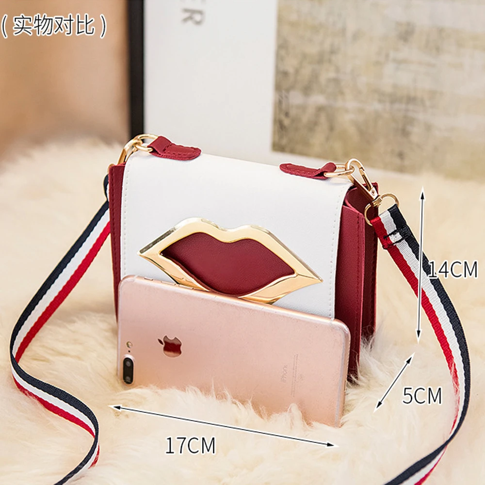 

Metal Big Lips Designer Bag Women Shoulder Bag 2021 Fashion Quality Pu Leather Chain Crossbody Bag Phone Pack Ladies Small Purse