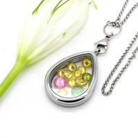 bofee 10pcs teardrop floating locket pendants 316l stainless steel chain magnetic memory unique custom jewelry gift women men
