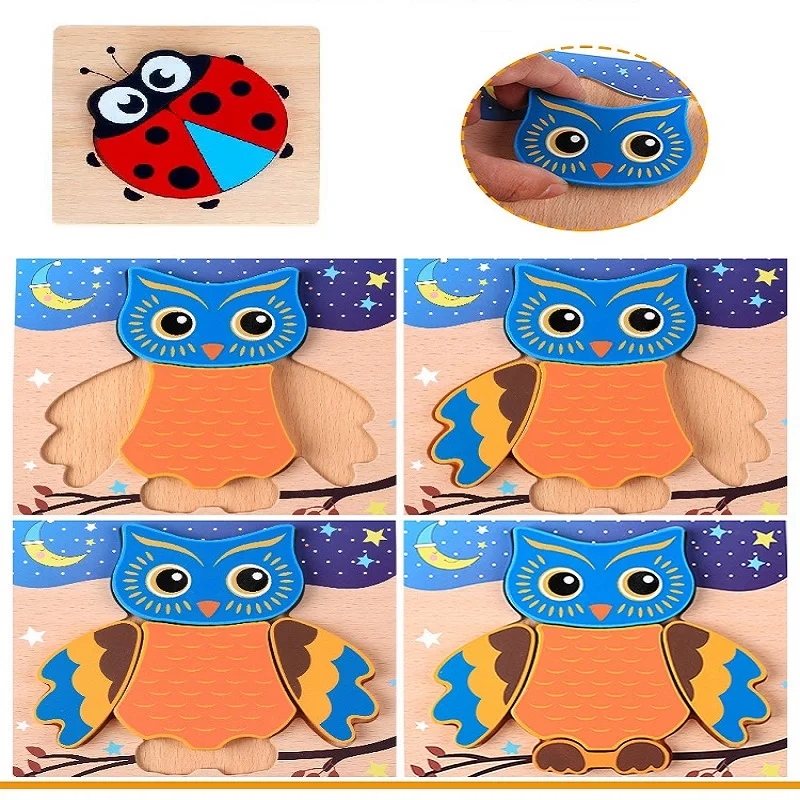 

Montessori Toys Children Jigsaw Board Educational Wooden Toys For Toddlers Puzzle Tangram Cartoon Owl Baby Toys 0-12 Months