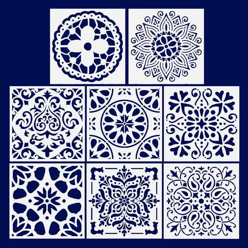 8pcs Premium Reusable Stencils Set Hollow Out Mandala Painting Stencil Floor Wall Tile Fabric Wood Stencils Spray Stencil images - 6