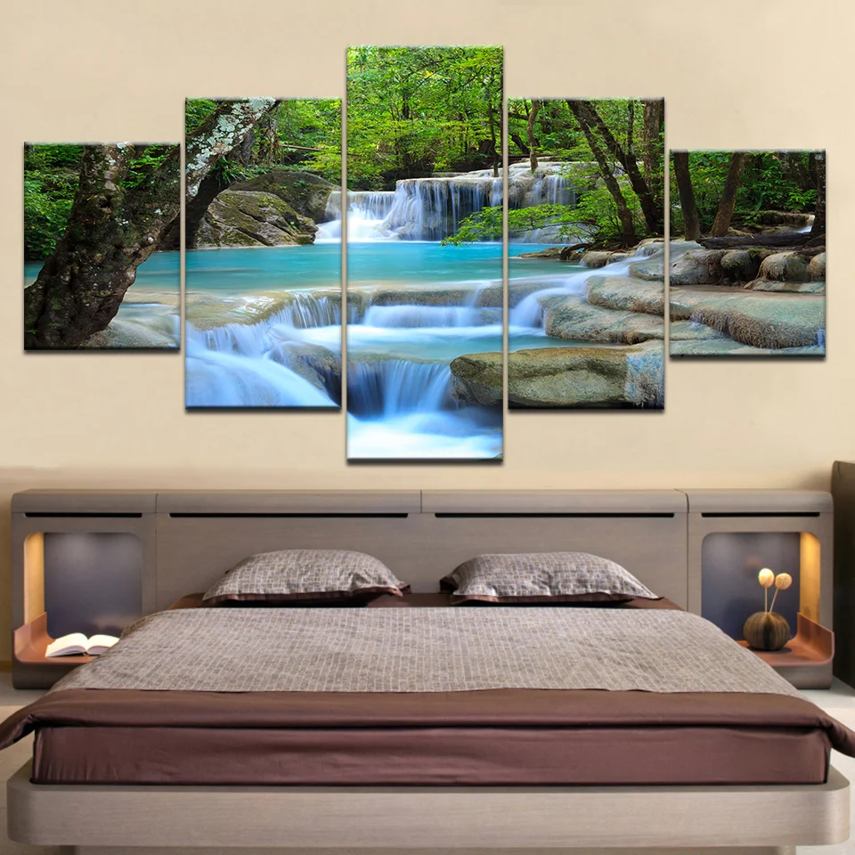 

Canvas Wall Art 5 Piece HD Prints Posters Home Decor Natural Waterfall Paintings Scenery Modular Pictures Living Room Decoration