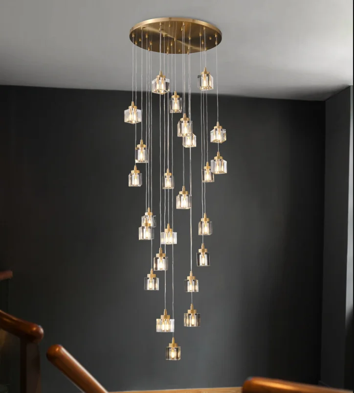 Двойная лестница большая люстра пост современный простой и светильник роскошный