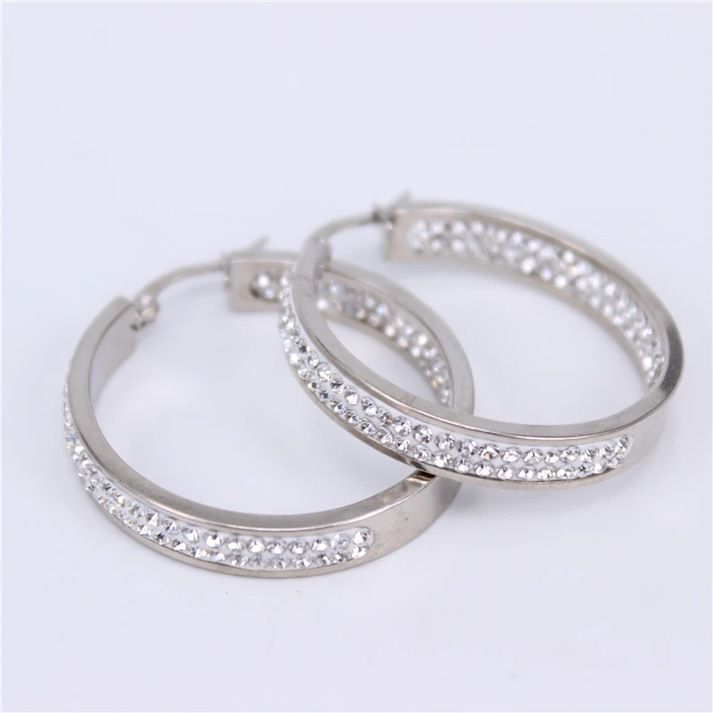 silver color35mm Серьги-кольца из нержавеющей стали с кубическим цирконием золотого/серебряного цвета для женщин, ювелирные изделия, модный подарок, 25 мм-35 мм, lh781 - Окраска металла: silver color35mm