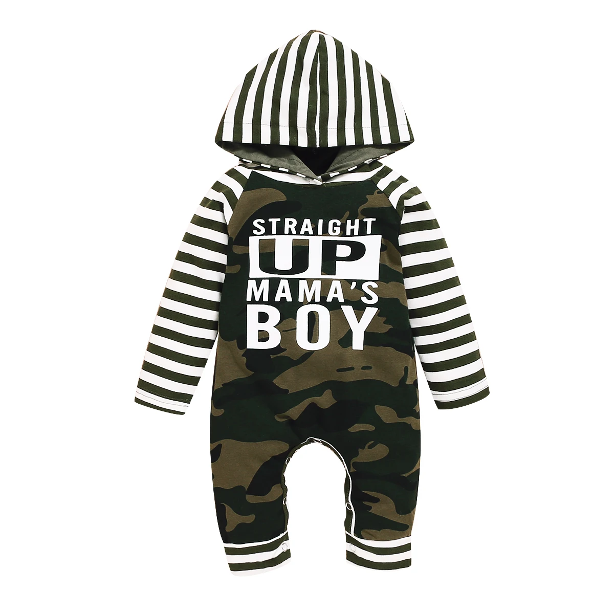

2020 Summer Baby Boys Long Sleeve Letter Print Striped Rompers Newborn Camouflage Hooded Jumpsuits 3-24M Toddler Clothing