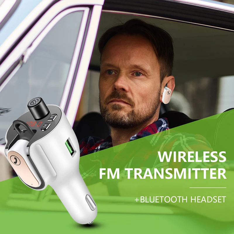 

Konrisa Bluetooth 5.0 FM Modulator USB Car Charger FM Transmitter Headset Wireless Aux Audio Privacy Protection Fast Charger New