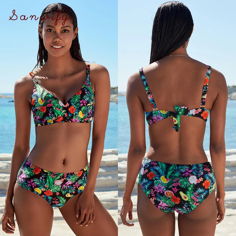 

High Waisted Swimsuit With Push Up Women Bikini Set Print Swimwear Girls Beach Wear Swimming Bathing Suit Sexy Biquinis
