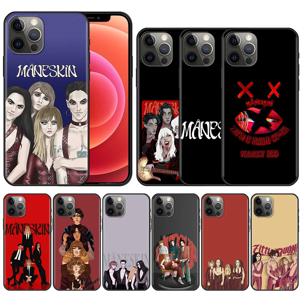 

Maneskin Phone Case For iPhone 11 13 12 Pro Max XS XR X 8 7 6s 6 Plus 5 5S SE Black Soft TPU Silicone Cover