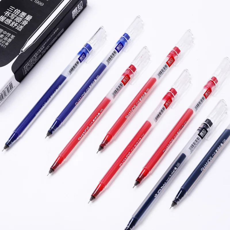 

12 шт./компл. черные, синие, красные гелевые ручки 0,5 мм, прозрачная оболочка, текстовый хайлайтер, милый рисунок, граффити, подпись, письменные...