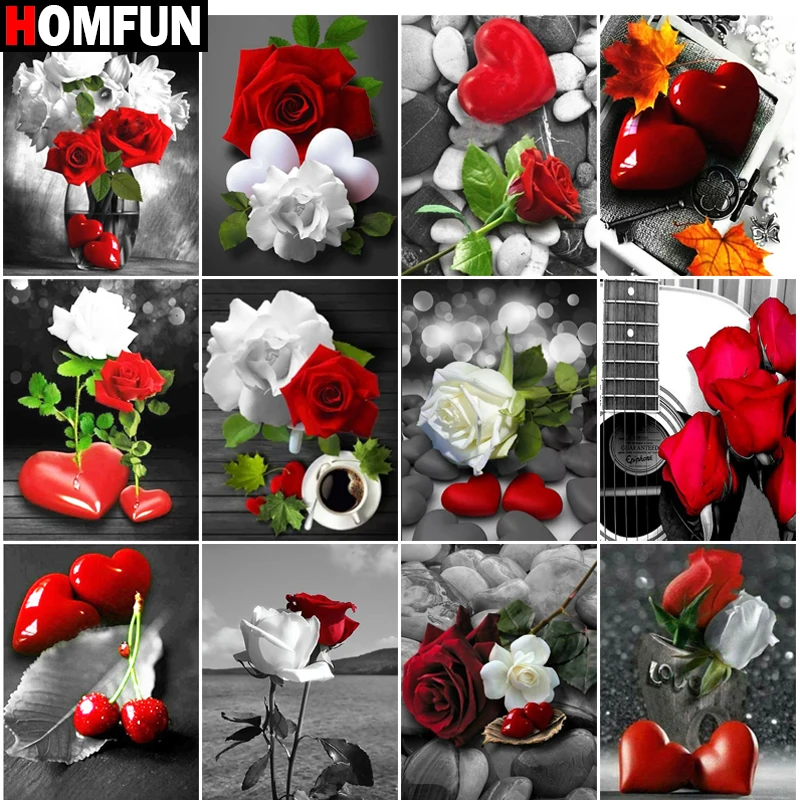 

Полноформатная Алмазная 5D картина HOMFUN «Цветочный пейзаж розы», «сделай сам», вышивка крестиком, домашний декор, картина Стразы ручной работы