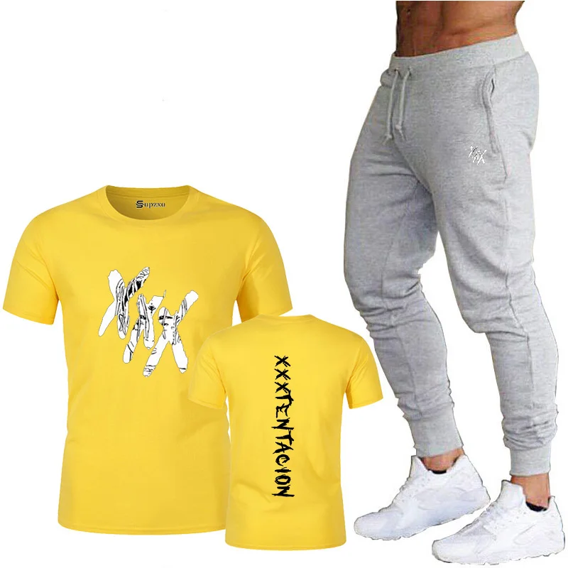 

New brand men's suit T-shirt + pants two-piece casual sportswear men's and women's suit printed top + pants suit