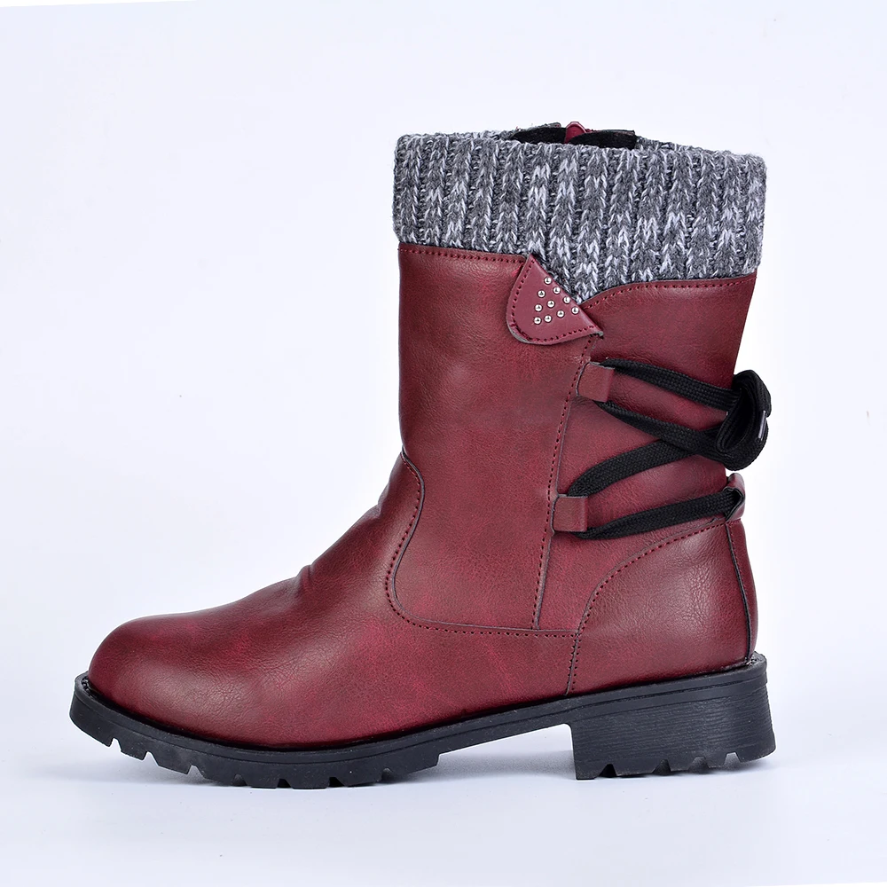 Puimentiua Winter Shoes Women Boots Basic Mid-Calf Boots Round Toe Zip Platform Decor Female Shoes Warm Lace Up Boots Shoes