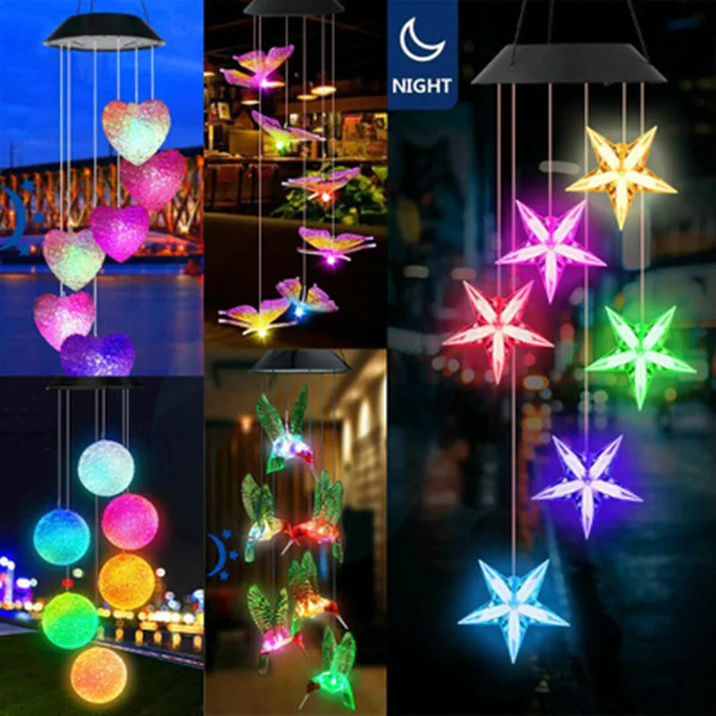 

LED Solar Wind Chime Crystal Ball Hummingbird Wind Chime Light Color Changing Waterproof Hanging Light Fo Home Garden decoration