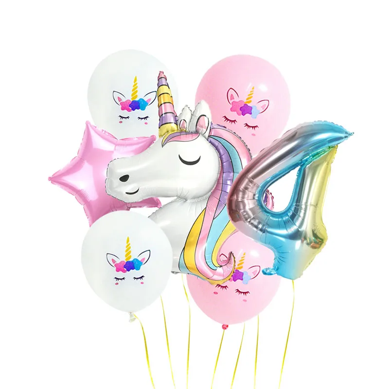 7 шт Радужный Единорог воздушный шар номер День Рождения вечерние украшения для