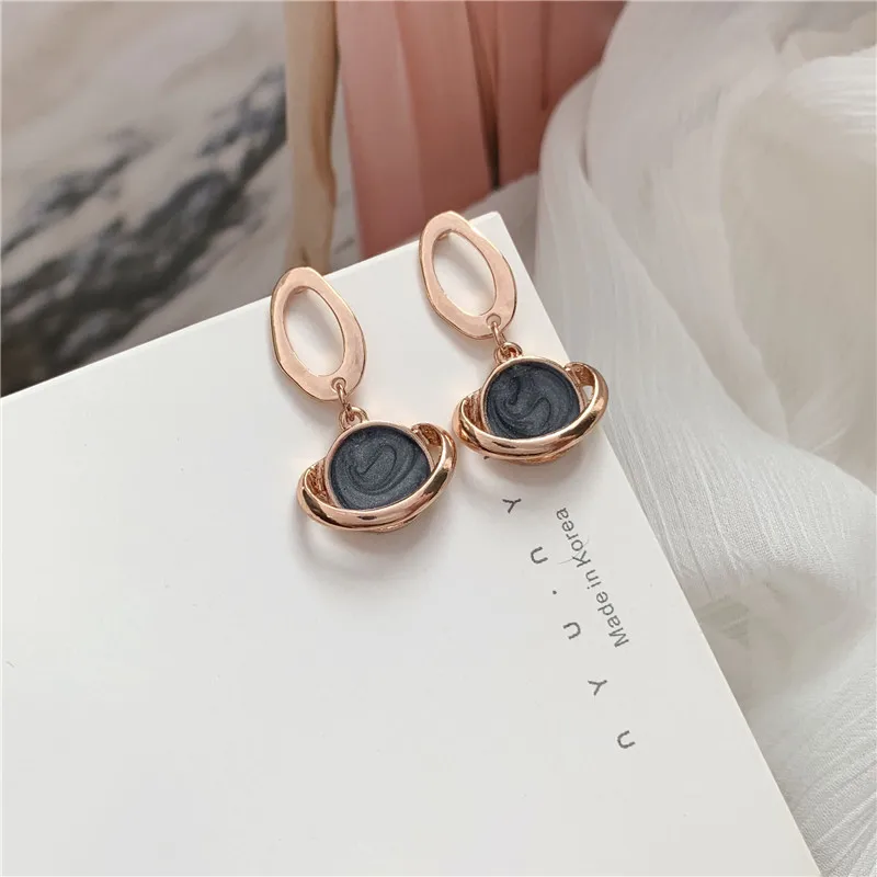 

Fairy Black Planet Korean Earrings 2020 Sweet Vintage Rose Gold Drop Earrings
