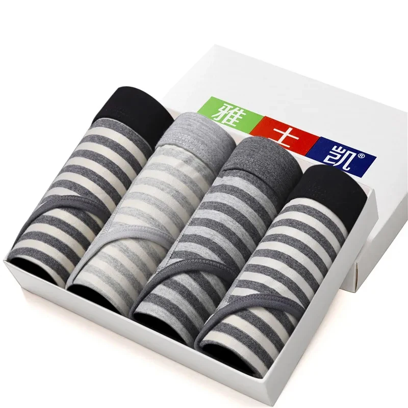 4Pcs/Lot Men's Triangle Underwear Pure Cotton Breathable And Comfortable Youth Plus Size Medium Waist Underpants