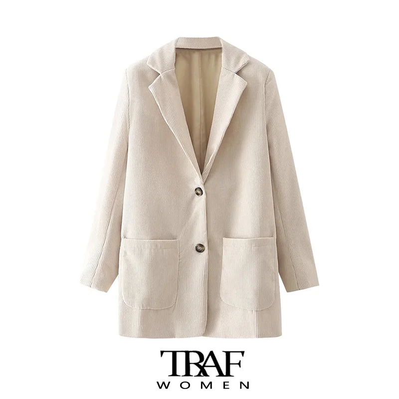 

Пиджак женский вельветовый однобортный свободного покроя с карманами и длинным рукавом