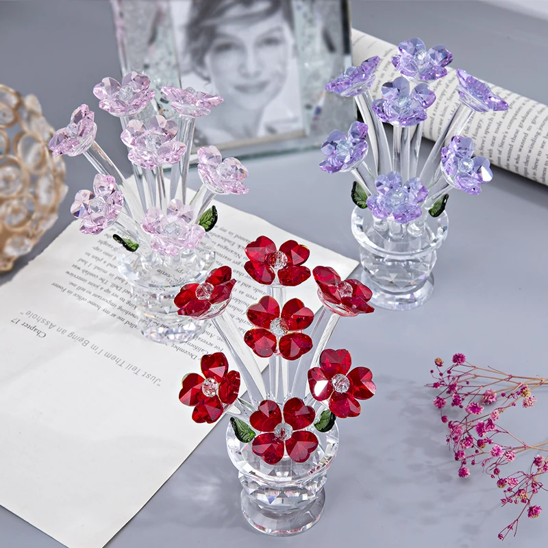 H & D 3 цвета Кристалл семь цветок фигурка стекло ремесло неувядающийся букет