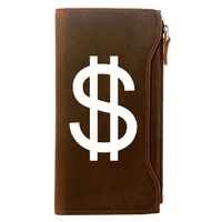 classic dollar sign printing credit card holder package genuine leather zipper wallet men long clutch purse gift