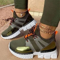 2020 brand new mesh breathable womens casual sneakers mixed color flat platform autumn shoes woman lace up sneakers