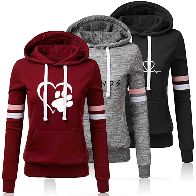 

Hoodie Sweatshirts Ladies Women's Hoodies Women Patchwork Long Sleeve Blouse Hooded Pocket Pullover Winter Warm Tops