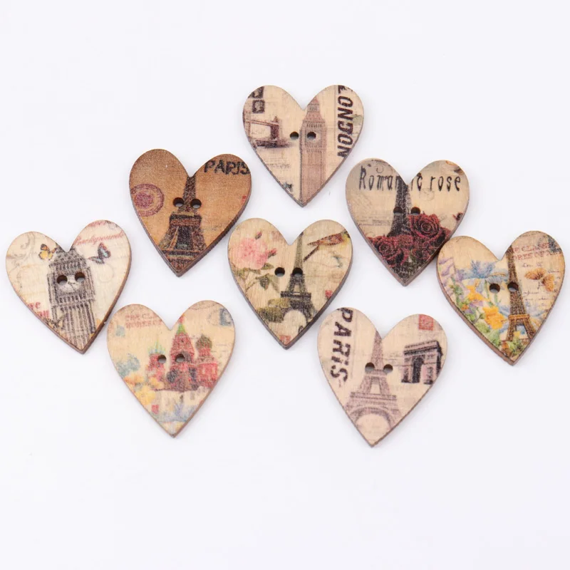 Multi-style round heart Two Holes buttons Wooden Sewing Buttons Scrapbooking Mixed Natural Color Costura Botones bottoni botoes | Дом и сад