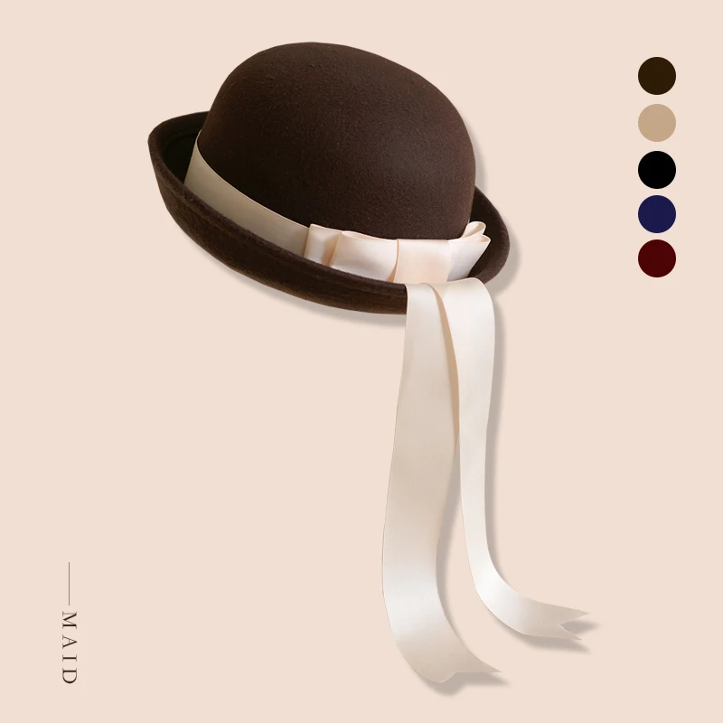 

Original Homemade Multi-Color JK Bow Woolen Hat Tea Badminton Kindergarten Flat-Top Cap