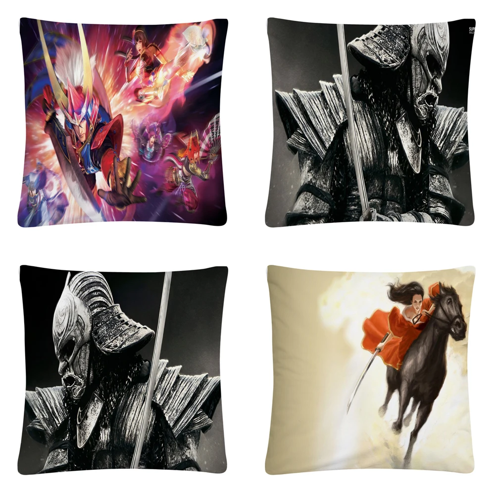 

Japanese Samurai pattern Soft Short Plush Cushion Cover Pillow Case for Home Sofa Car Decor Pillowcase 45X45cm