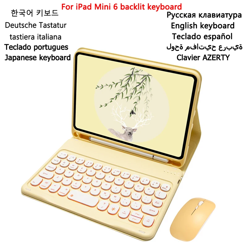 

Cover for Funda iPad Mini 6 Keyboard Case for iPad Mini 6 Case Backlit Keyboard Tablet Cover Korean Spanish Japanese Keyboard
