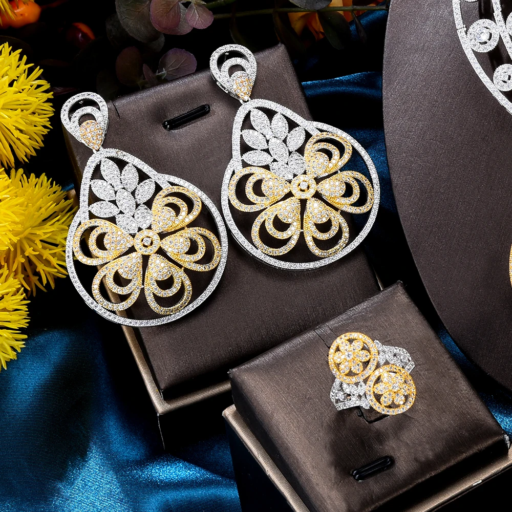 KellyBola Дубай Африканский 4 шт. роскошные цветочные свадебные ожерелье серьги